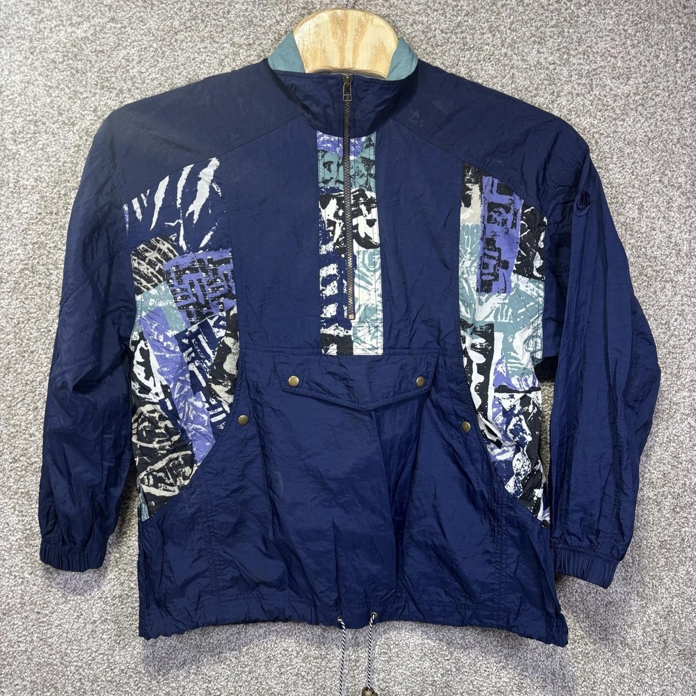 Vintage Nike Windbreaker Jacket Womens Large Blue Colorblock 1/4 Zip Pullover 90
